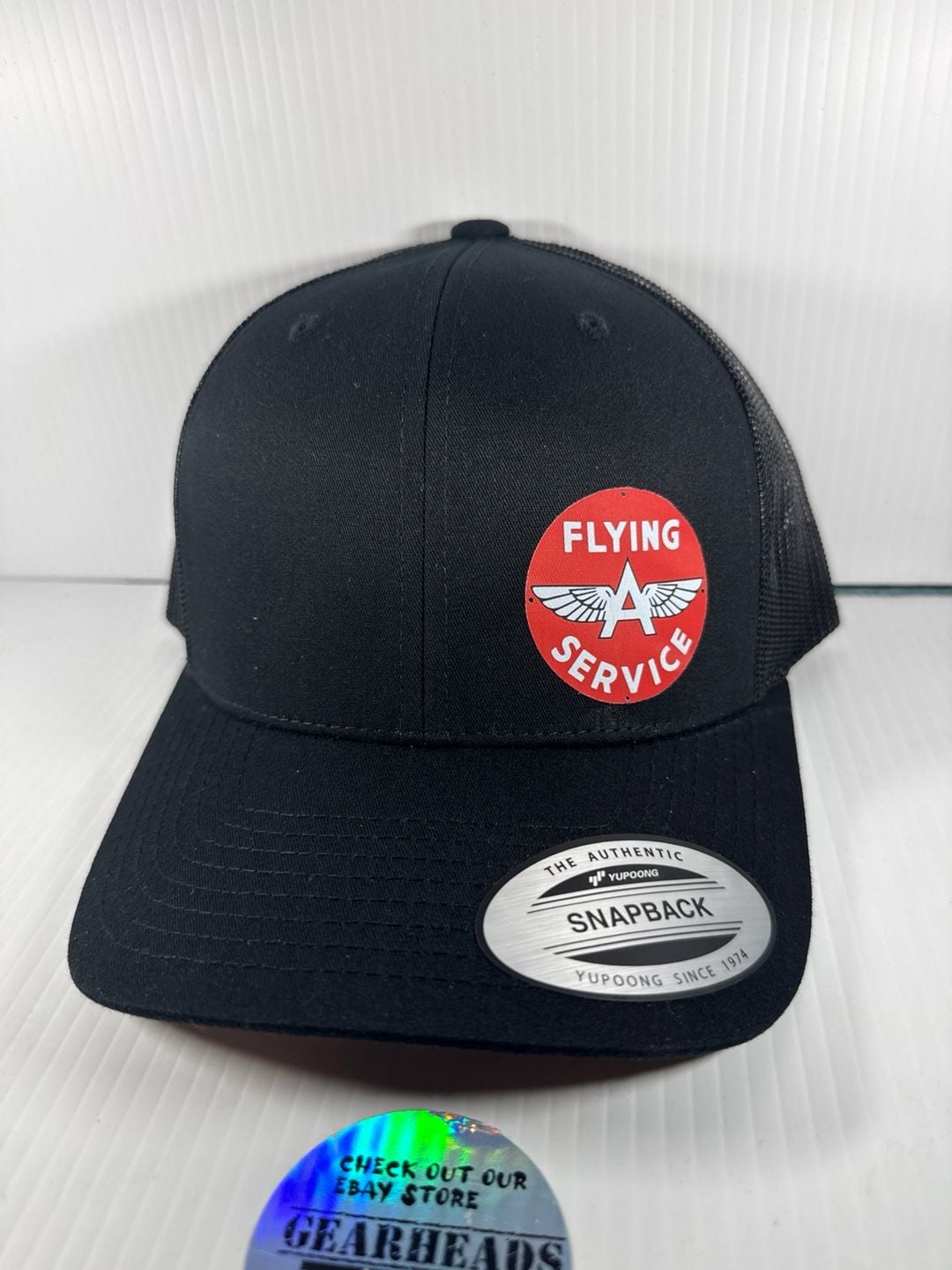 Yupoong Flying A Service Gas Oil Retro Vintage Style Trucker Snapback Hat Black